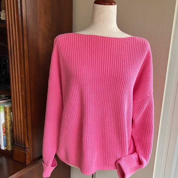 French Connection Cotton Cropped  Boatneck Millie Mozart Pink Sweater - Small - Picture 1 of 4